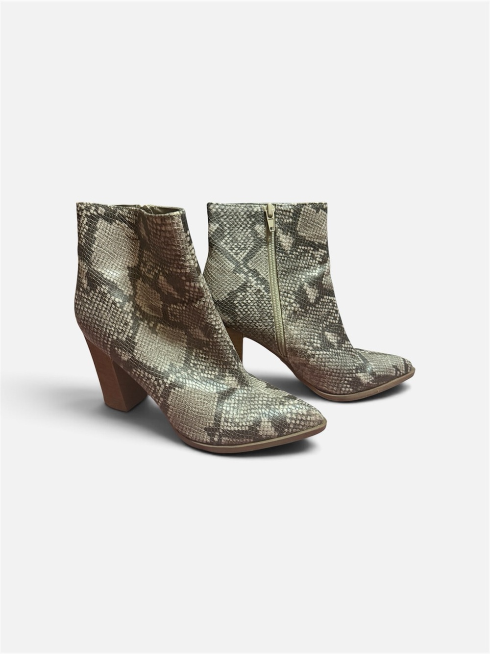 Carlos Santana Snake-Print Ankle Boots in Grey and Beige
